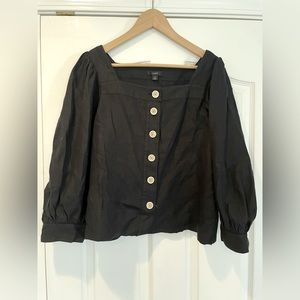 J. Crew Squareneck button-front linen top, Black